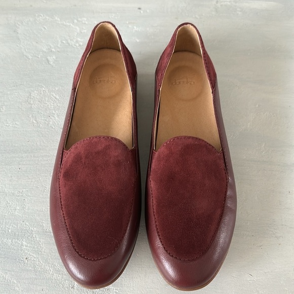 Dansko Lace Loafers Glazed Leather & Suede Slip-Ons Flats in Wine Size 38 7-7.5 - Picture 2 of 16